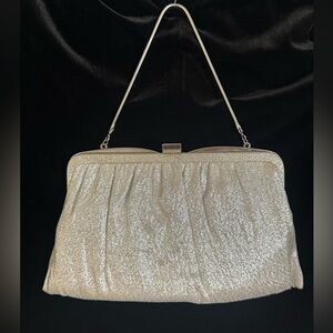 Vintage 1960s Ande Metallic Silver Evening Bag w/ Shimmer Chain & Inner Divider